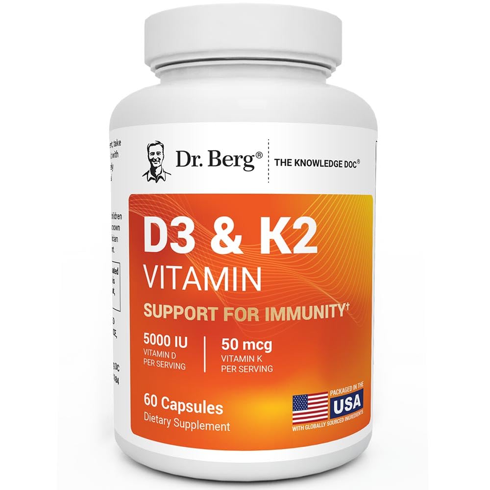 Dr. Berg Maximum Strength 2-in-1 Vitamin D3 K2 5,000 IU | Naturally Derived D3 | 4X Lab-Tested & Verified | High Absorption Formula | K2 D3 Vitamin Supplement - 60 Capsules