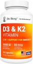 Dr. Berg Maximum Strength 2-in-1 Vitamin D3 K2 5000 IU | Naturally Derived D3 | 4X Lab-Tested & Verified | High Absorption Formula | K2 D3 Vitamin Supplement - 60 Capsules