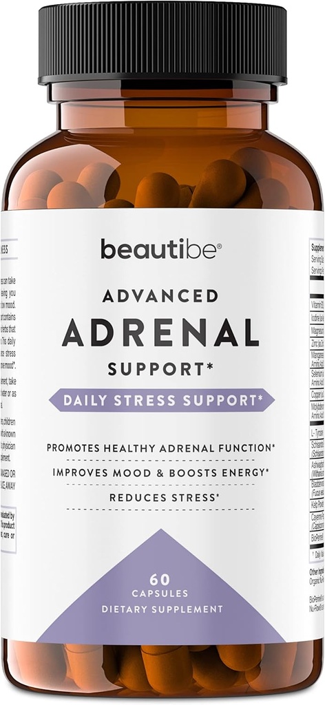 Apoyo Adrenal para Mujeres y Hombres – Gerente de Cortisol – Suplemento Alivio de Estrés Natural - Fatiga Adrenal, Salud Mood y Suplementos de Energía con Ashwagandha & L-Tyrosine – 60 cápsulas Veggie No GMO