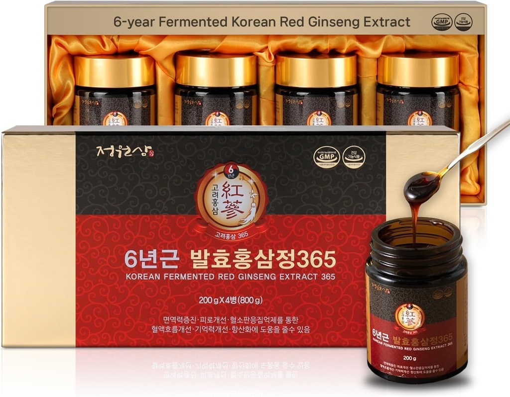6 años Ginseng rojo fermentado Coreano Extracto  4X 200g Botellas ← 9.6mg Ginsenosides per 15g ANTE Energética, Focus, Fatiga, Immune Support  durable Herbal Supplement for Men &amp; Women