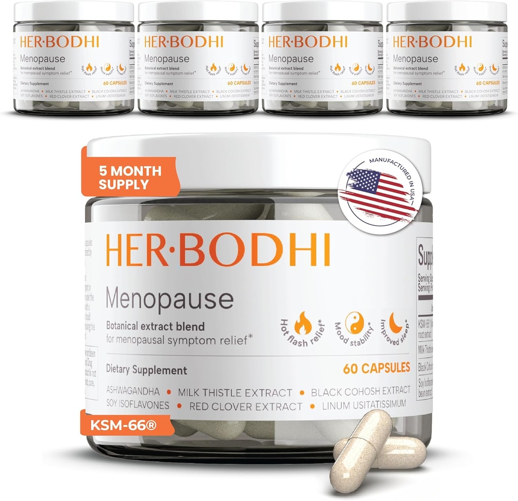 Menopause Hormonal Balance for Women, Estrogen Soy Isoflavones Menopause Suplemento para Mujeres, Ashwagandha, Black Cohosh Hot Flashes Menopause Relief, Night Sweats Relief 300Caps