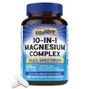 Vitalibre 10 en 1 Complejo de Magnesio, 420mg Magnesio Elemental Ø Ultra Strength, Max Absorption ¦ Chelated Magnesium Supplement for Nerves, Bone & Heart Health tención Non-GMO, 120 Vegan Capsules