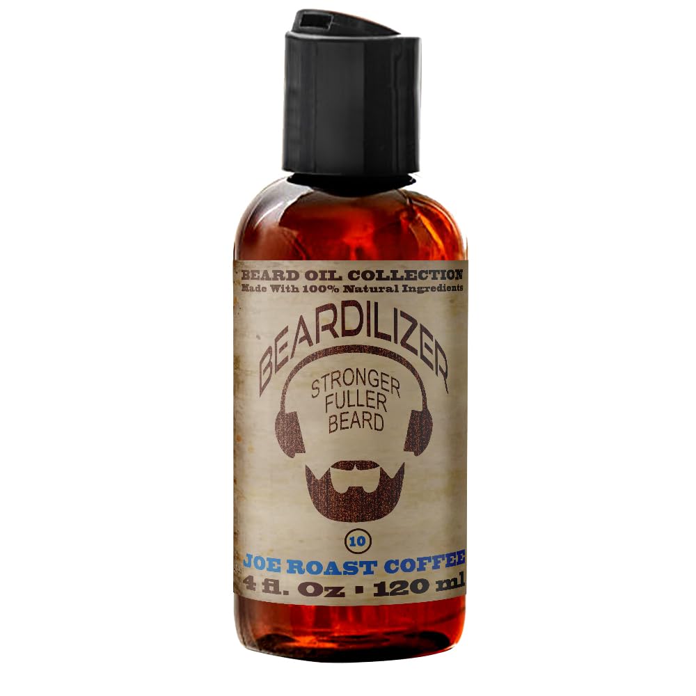 Beardilizer Joe Roast Coffee Beard Oil for Hombre - 100% Natural Growth Oil &amp; Acondicionador con Argan, Jojoba & Vitamina E – Suave, hidratante para la barba suave y saludable – 4 Oz