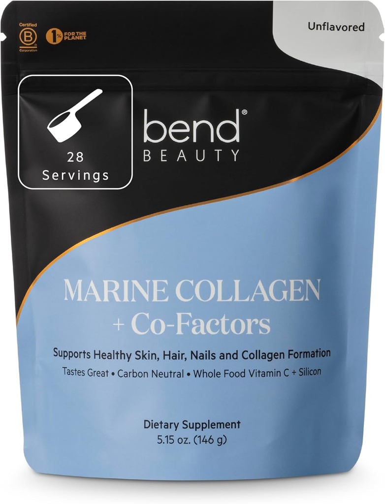 Bend Beauty Marine Collagen + Co-Factors ¦ Unflavored Collagen Powder ← Hidrolyzed Collagen Suplemento viv Fish Collagen Peptides + Silicon + Vitamina C ← Apoyos Healthy Skin, Hair and Nails