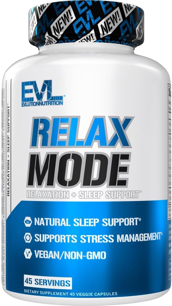 Evlution Nutrition RelaxMode - Natural Sleep Support - with L-Theanine, Valerian Root Extract &amp; More - Vegan &amp; Non-GMO - Suplemento dietético - 45 Servimientos - 45 Veggie Capsules