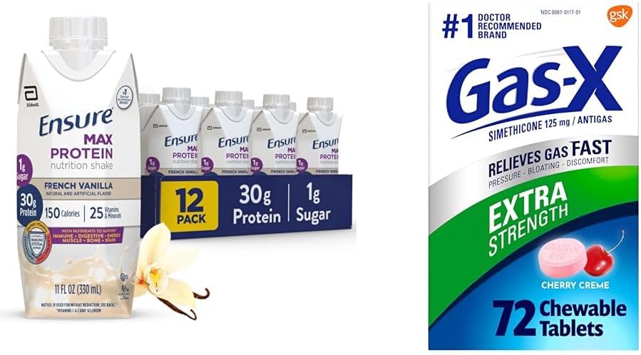 Ensure Max Protein Nutrition Shake with 30g Protein & Gas-X Extra Strength Chewable Gas Relief Tablets with Simethicone 125 mg, 72 Count