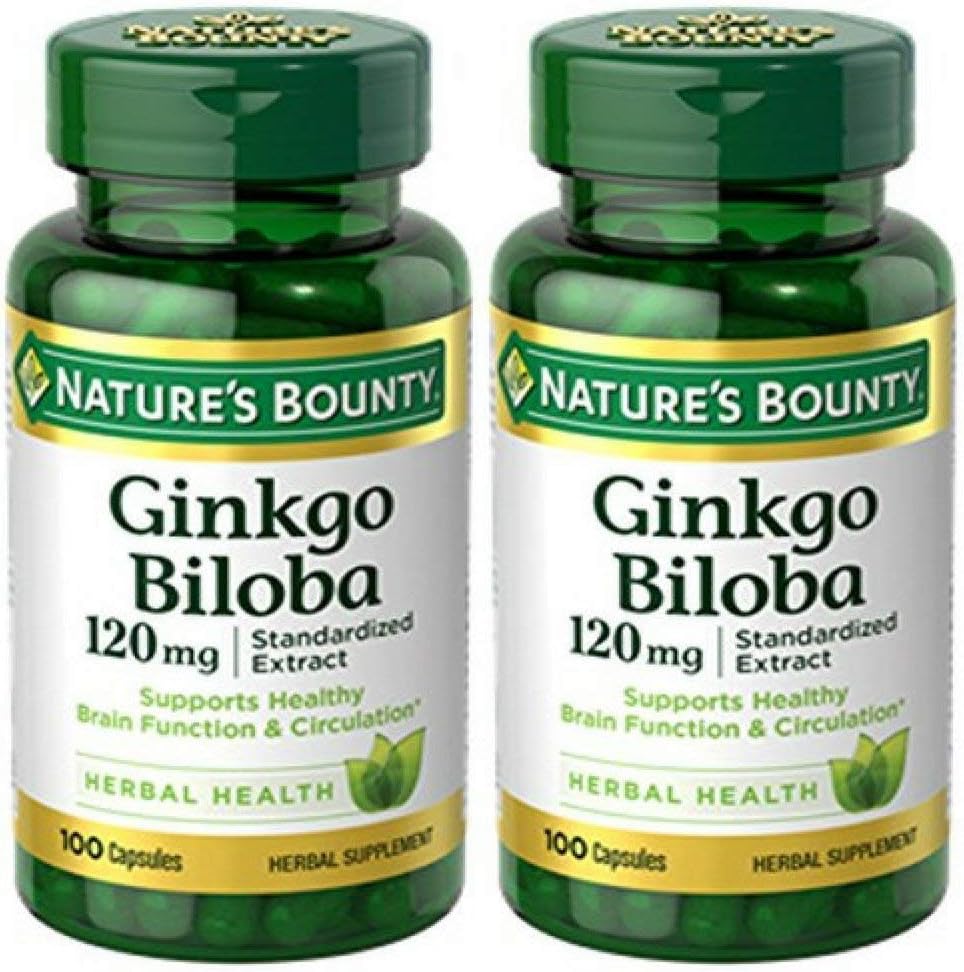 Bounty Ginkgo Biloba Standardized Extract 120 mg, Herbal Bottles, Capsule, 100 Cuenta, Pack de 2