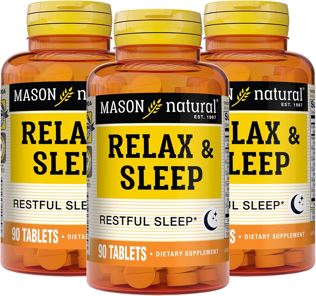 MASON NATURAL Relax &amp; Sleep Dietary Herbal Suplemento con Valerian Root &amp; Passiflora Extracto, 9 Month Supply, 3 Pack