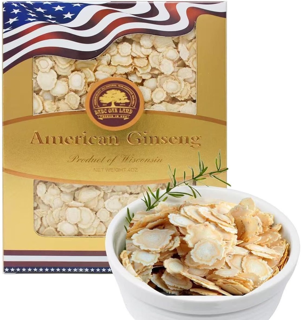 American Ginseng Slices de Wisconsin, DOL American Wisconsin Ginseng Slices Root for Tea, Energy for Men Women Mental Health Boosts Immunity, Gluten Free, 旗參/→ Pequeña ronda 1 caja de 4 onzas