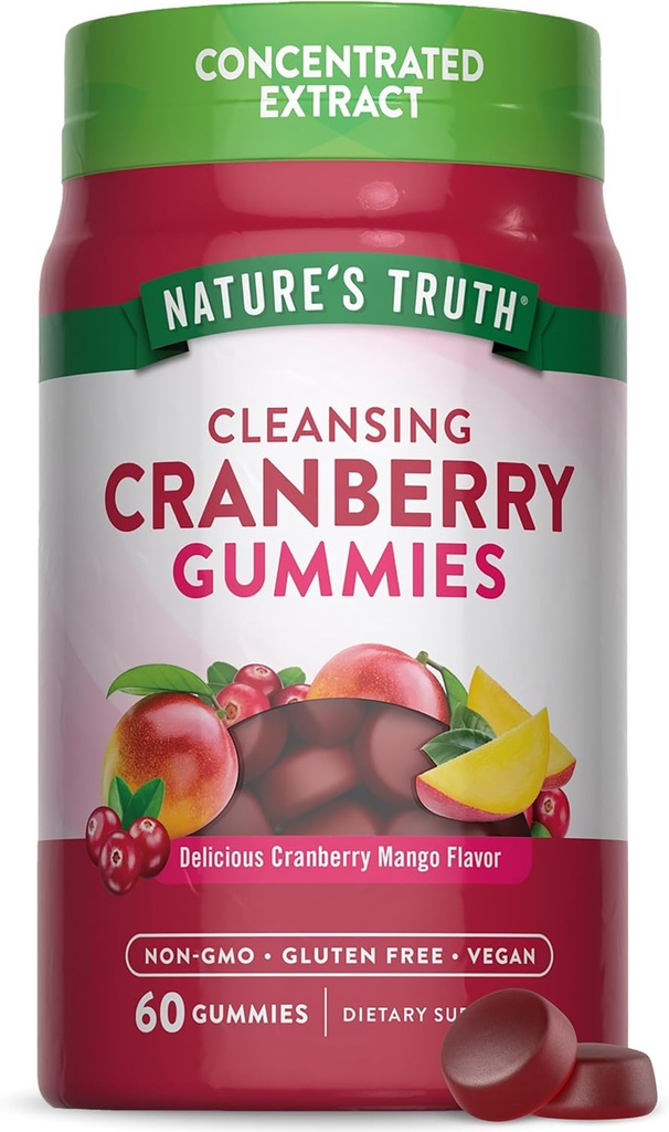 La verdad de la naturaleza Cranberry Gummies ← 60 Conde ← Vegan, No GMO &amp; Gluten Suplemento gratuito ← Cranberry Mango Flavor
