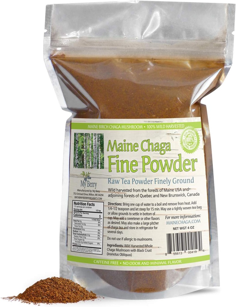Maine Chaga Tea Fine Mushroom Powder ←100% Wild-Harvested in Maine & Atlantic Canada ← No es un Extratracto, sino un completo polvo crudo