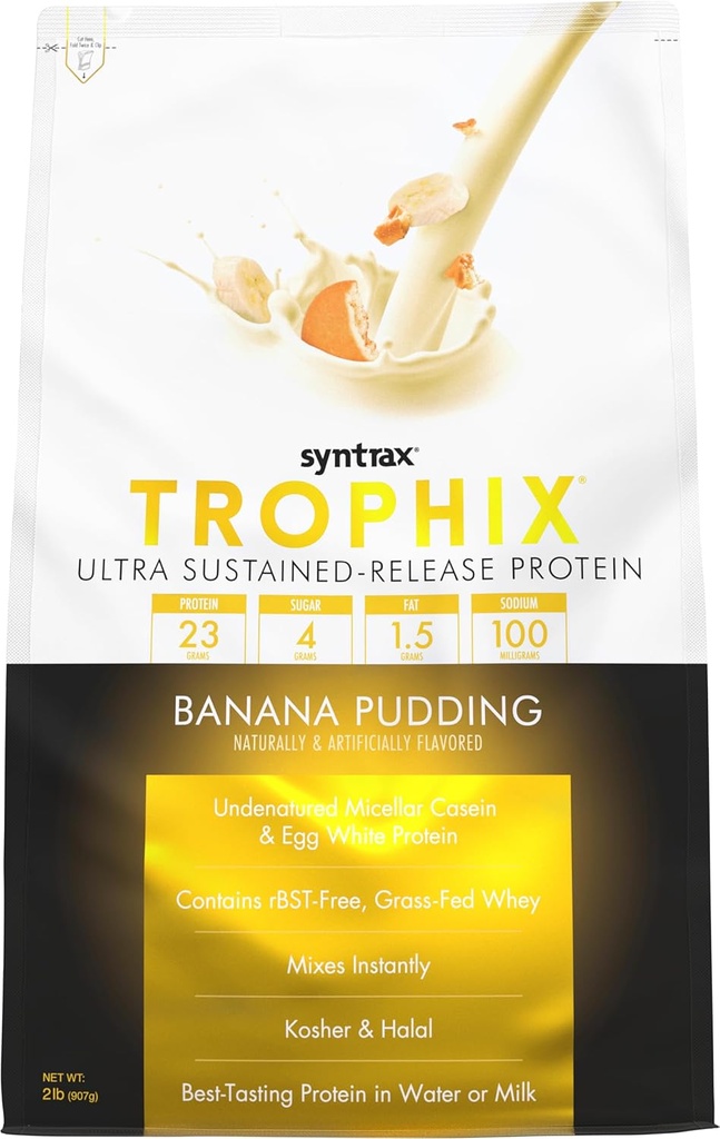 Sintrax Nutrition Trophix, Ultra Sustained-Release Protein Powder Blend, Banana Pudding 2 libras.