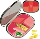 Funda de píldoras diarias Organizador de bolsillo Farmacia, Chrxbei Pill Container Caso Travel debe tener con 5 Compartimientos, caja de recambio portátil para vitamina, medicamentos, suplemento y aceite de pescado - rojo