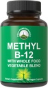 Metil B12 Vitamina + Alimento integral de 25 Verduras y Frutas para Max Absorción. Vitamina Vegana B12 Metilcobalamina - Metil B-12 Suplemento de Energía, Enfoque y Alivio. 30 días de suministro