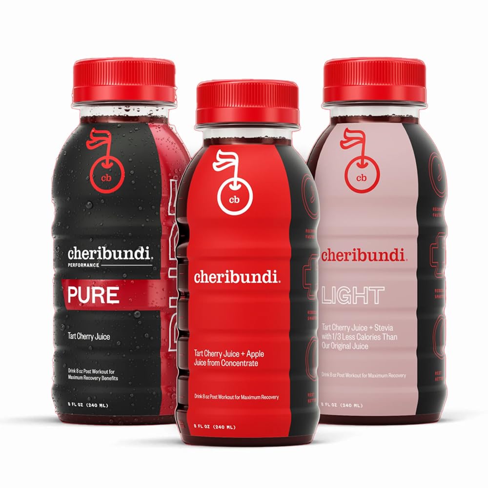 Cheribundi Tart Cherry Juice Starter Pack ← Variety Pack ¦ Pure, Original &amp; Light Flavors  Athletes Recovery Drink ← Promociona el sueño restaurativo, la recuperación del músculo " Boost Performance 8 floz (12 Pack)