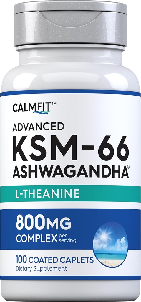 Piping Rock KSM-66 Ashwagandha L-Theanine Supplement TEN 800mg Silencio 100 Caplets ← Advanced Complex Root Extract ← Vegan, Non-GMO, Gluten Free