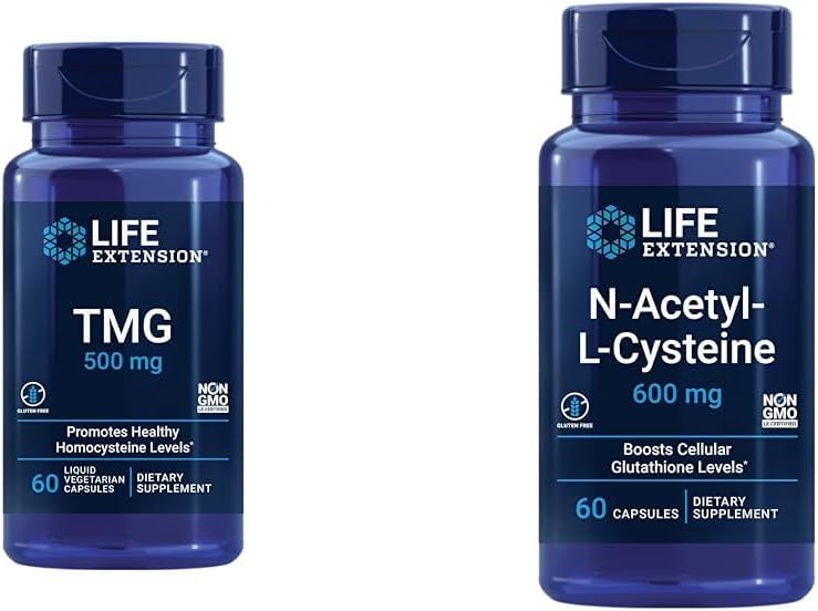 Extensión de vida TMG 500 mg – Suplemento Trimetilglycine – Alienta los niveles saludables de Homocysteine " N-Acetyl-L-Cysteine (NAC), Immune, Respiratory, Liver Health, NAC 600 mg