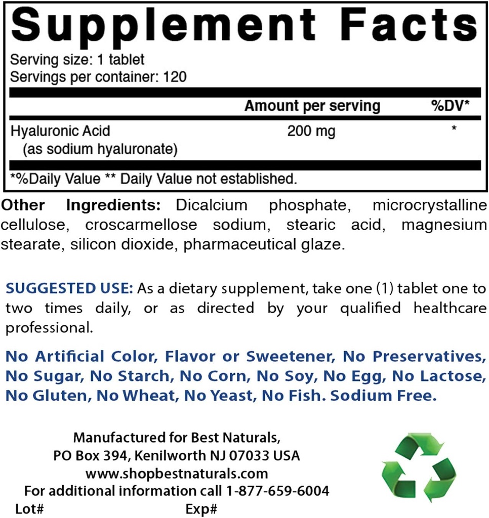 Mejores Naturales Ácido Hialurónico 200 mg &amp; COQ10 100 mg
