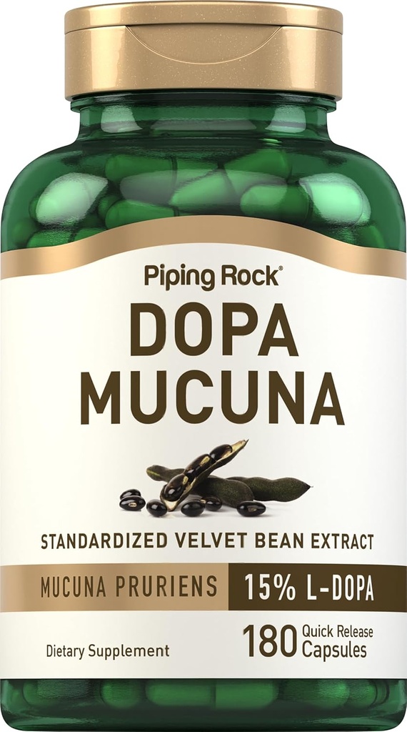 Piping Rock DOPA Mucuna Capsules  180 Count ← 15% L-DOPA ← Mucuna Pruriens Extract ← Non-GMO, Gluten Free Supplement