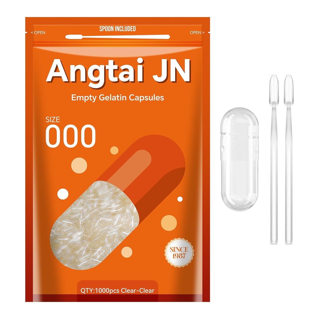 Empty Gelatin Capsules Tamaño 000 Pill Gel Caps Pure Bovine Clear (1,000 Conde) Gluten Free, Non-GMO, Halal Certified Filling Kit con 2 Spoons for DIY Your Own Supplements
