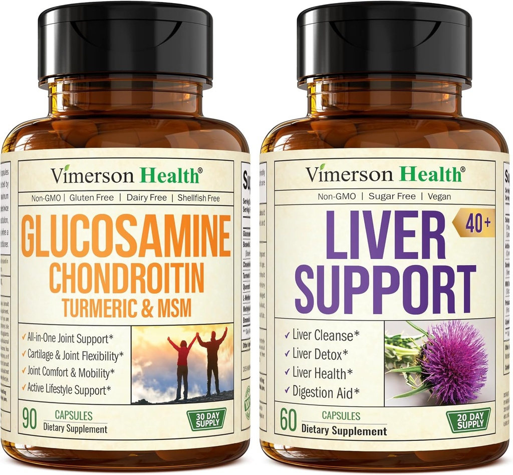Glucosamine Chondroitin MSM con Turmeric Boswellia &amp; Liver Cleanse Detox &amp; Reparación 40+ Suplemento con 50% Silymarin Milk Thistle Extract for Joint and Liver Support