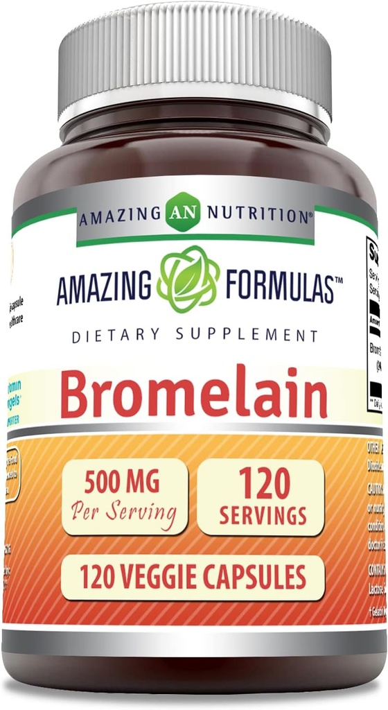 Amazing Formulas Bromelain Suplemento  500 Mg Por Serving ← Veggie Capsules ← No-GMO Silencio Gluten Free Silencio Hecho en EE.UU.