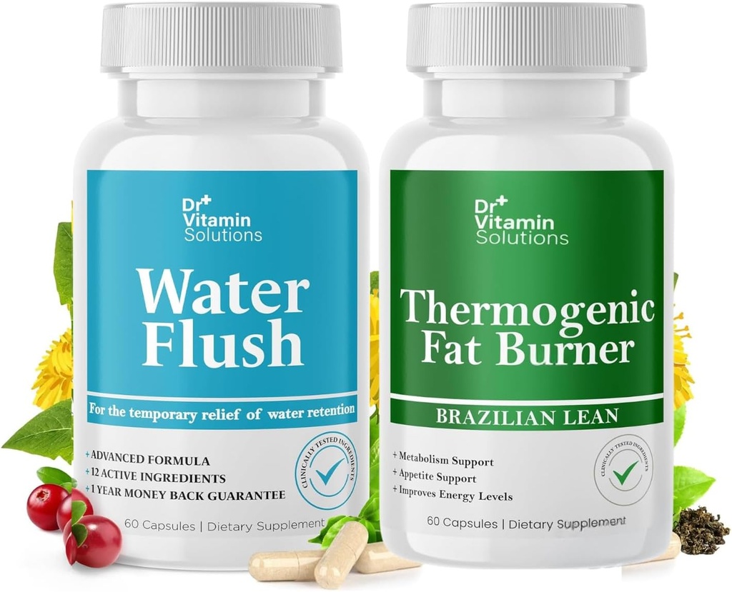 DR VITAMIN SOLUTIONS Diuretic Water Pills &amp; Thermogenic Fat Burner Bundle - 120 Caps