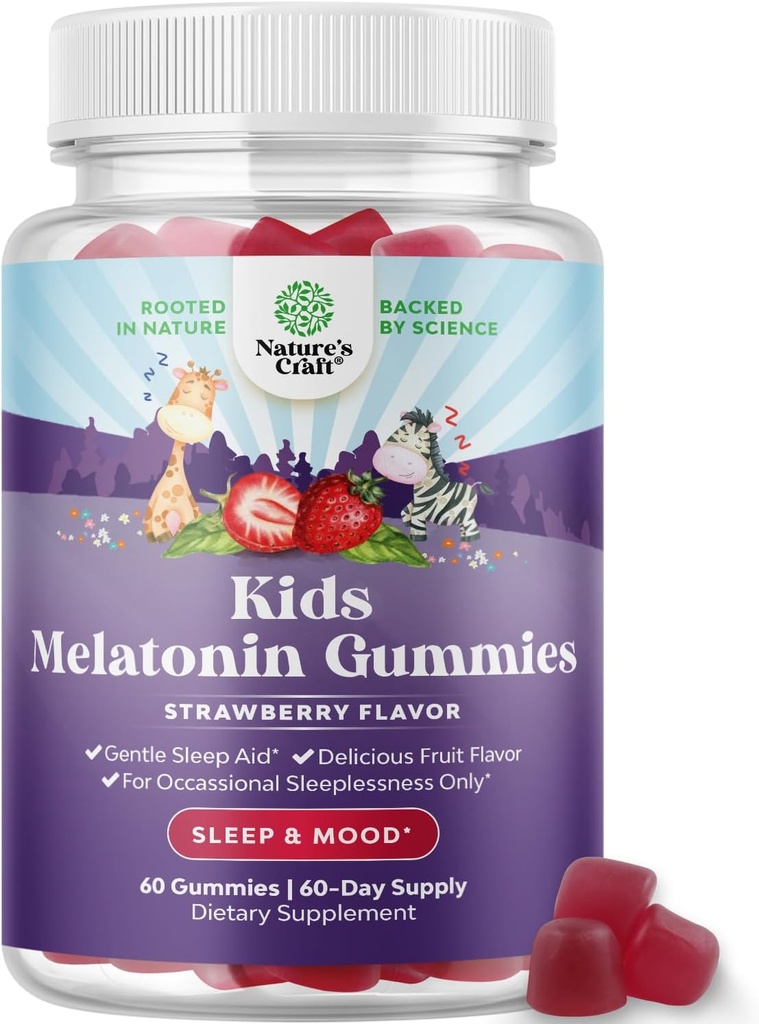 Naturalezas Artesanía Melatonina Gummies para niños Apoyo al sueño - Niños sin complicaciones Melatonina Gummies para el soporte de la orina - Delicioso y Tummy Amistoso Gummy 1 Mg Little Ones Non-GMO Gluten Gratis y Halal
