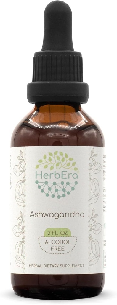 HerbEra Ashwagandha B60 Extracto herbario libre de alcohol Tintura, Superconcentrado (Shui Qie, Ginseng indio, Withania Somnifera) 2 fl oz