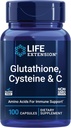 Extensión de la vida Glutathione, Cysteine & C, 500 mg de vitamina C, Potente antioxidante Suplemento para apoyar la salud del hígado, libre de gluten, no GMO, 100 cápsulas