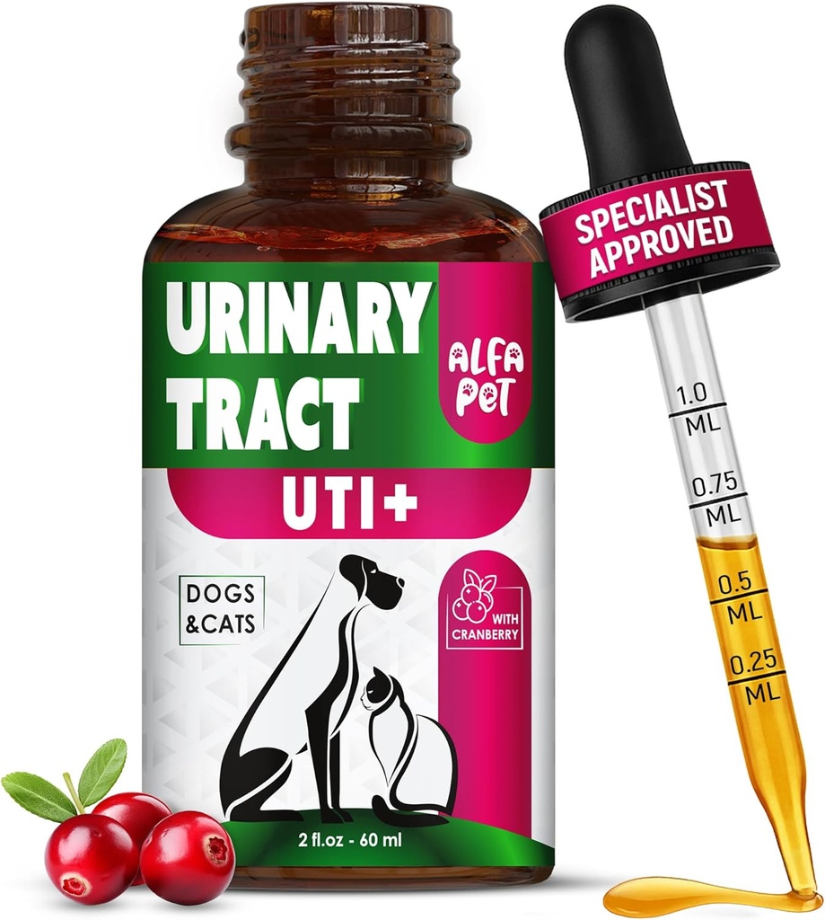 Tratamiento de la infección urinaria con arándano – Tratamiento de la UTI para perros para cuidado de la vejiga – Tratamiento de la UTI para los riñones – Apoyo preventivo para la salud renal en gotas – 2 Oz
