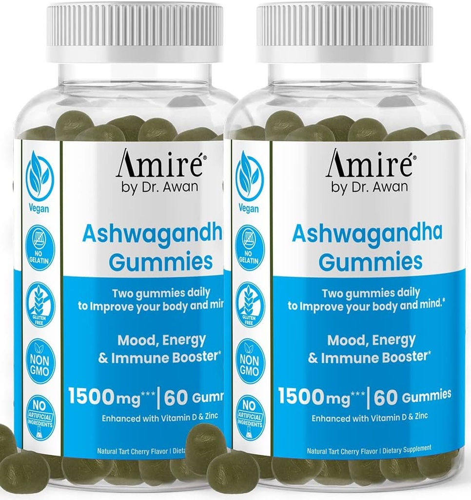 Amire by Dr. Awan Ashwagandha Gummies, Mood, Energy, " Immune Booster, 120ct, 60day Supply