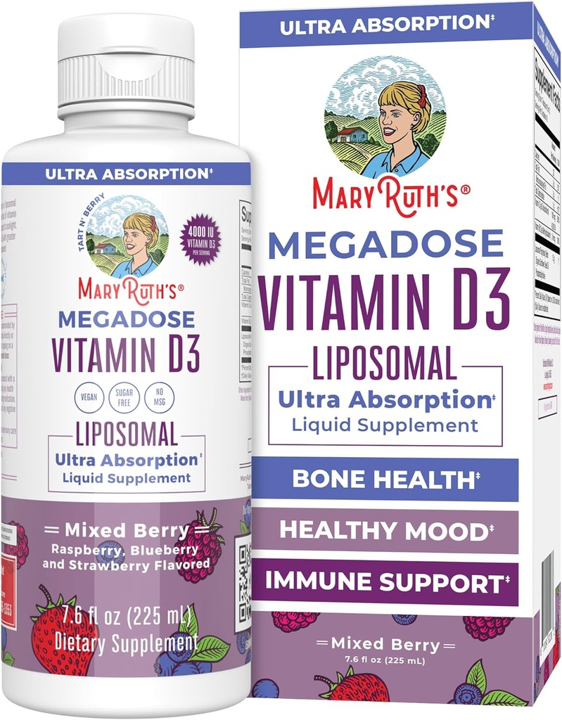 MaryRuth Orgánicas Megadose Vitamina D3 Liposomal ← Vitamina D 4000 UI Silencio Ultra Absorción  Immune Soporte para Adultos Silencio Bone Health ← VIT D3 Silencio Vegan  Sugar Free TEN Gluten Free ← Non-GMO Silencio 45 Servings