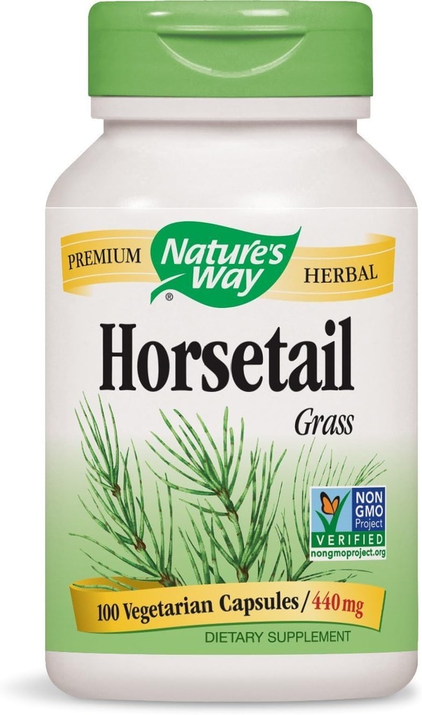 Natures Way Horsetail Grass 400 Milligrams, 100 Vegetarian Capsules. Pack de 3 botellas