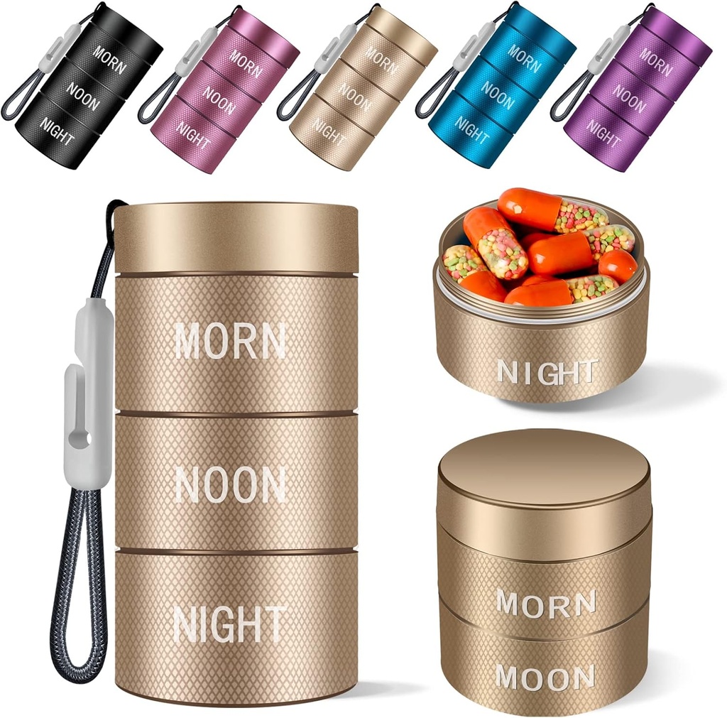Aluminum Waterproof Pill Organizer 3 veces al día,Moisture Proof Metal Pill Case,Small Daily Pill Holder for Purse,Portable Travel Pill box Container to Hold Vitamins,Med, Supplements.