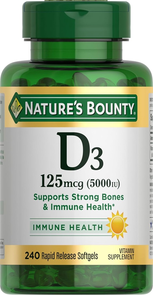 Nature's Bounty Vitamin D3 5000 IU Softgels, Rapid Release, Immune Support, Vitamin D Supplements, 240 Ct