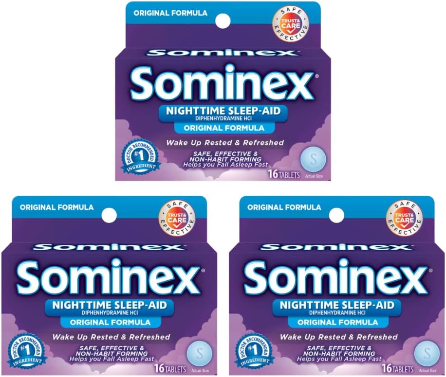 Sominex Tiempo de noche de fuerza máxima de sueño-ayuda ← Diphenhydramine HCI Silencio 16-Caplets per Pack ← 3-Pack