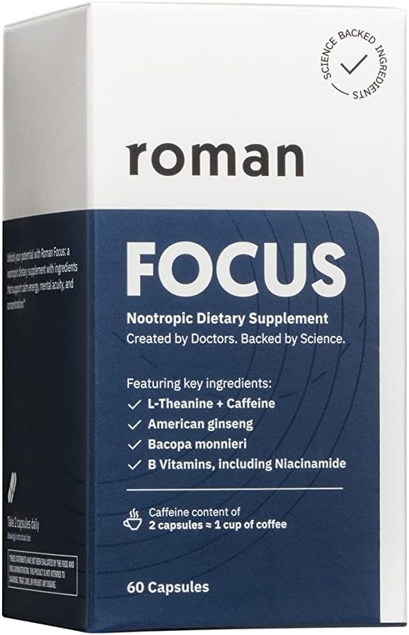 Ro Focus ← Suplemento dietético nootrópico Apoyos Energía calma y concentración con cafeína, L-Theanine, Ginseng americano y Bacopa Monnieri TEN 30-Day Supply (60 Tablets)