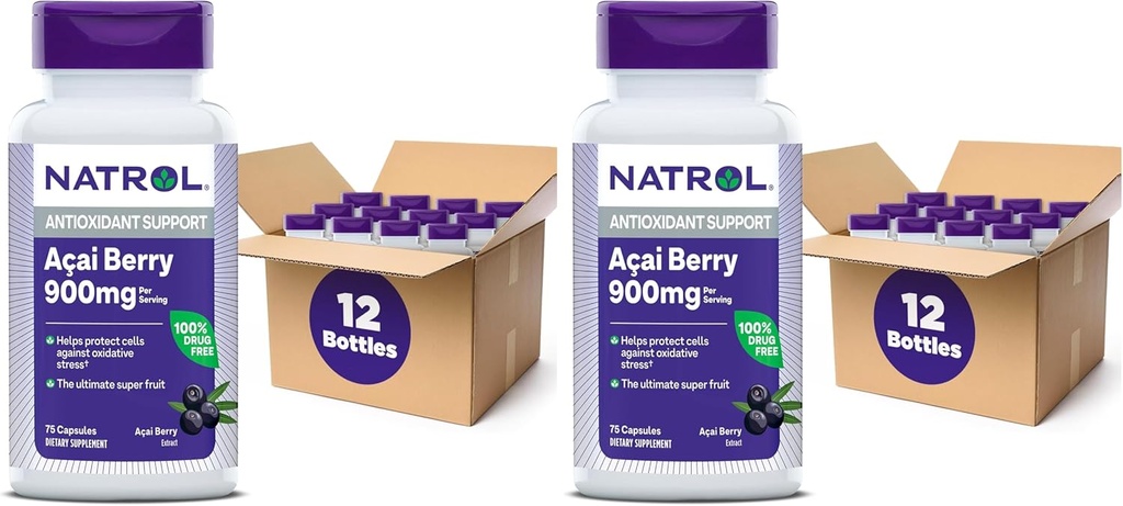 Natrol Acai Berry, Suplemento Dietario, Protección Antioxidante ' Defensa, El Último Super Fruto, 1.000 mg Veggie Capsules, 75 Cuenta (Pack of 24)