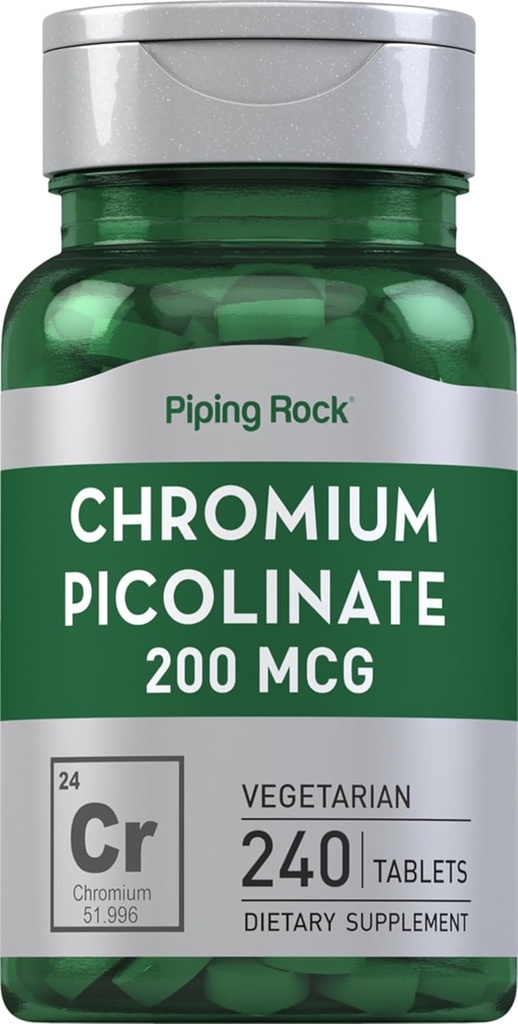 Piping Rock Chromium Picolinate 200mcg ← 240 Tablets ← Vegetariano, No GMO, Gluten Free Supplement