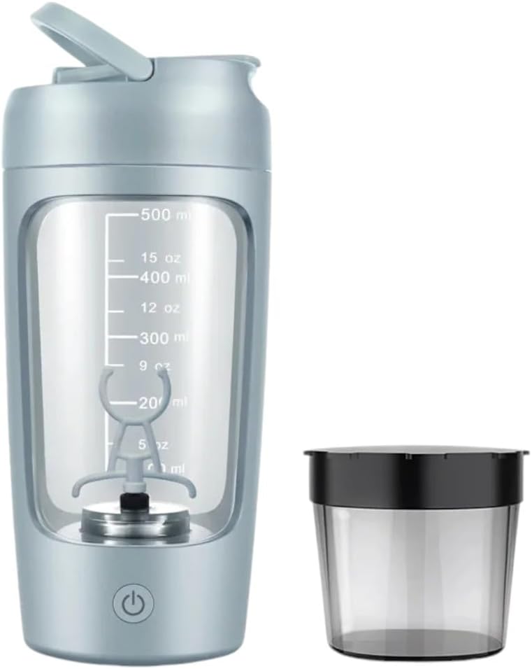 Electric Portable Protein Shaker Bottle for Smooth Blends  durable w/FREE PROTEIN POWDER CUP ¦ Premium Bottle Made from Tritan – BPA Free TEN 650 ml ANTE Recargable Silencio para GYM &amp; Sports Enthusiast. (Baby Blue)