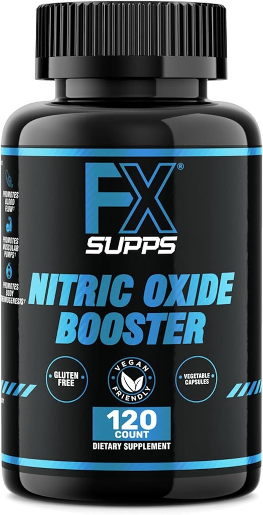 FX SUPPS Nitric Oxide Support ← Pre-Workout Supplement for Men &amp; Women – 120 Capsules – con Arginine for Endurance, Workout Performance & Circulation Support