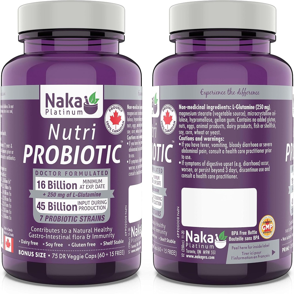 Naka Pro Herbs Platinum Nutri Probiotic (7 Strains, 16 Billion +) Establo Stable, 75 Vcaps 1 Conde Embalaje Mayo Vary