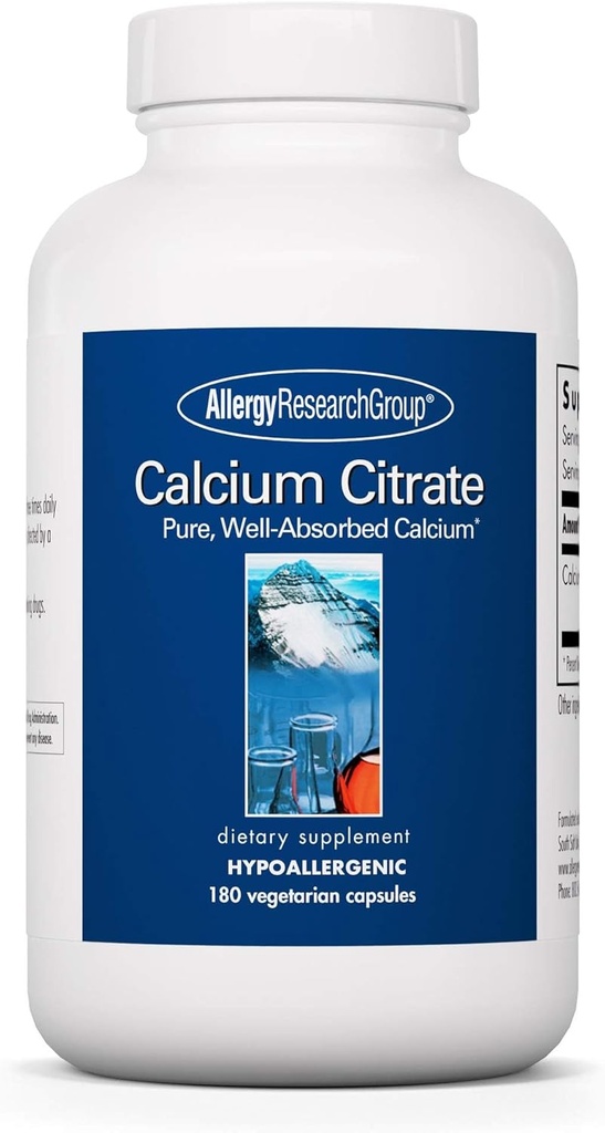 Grupo de Investigación de Alergia Citrato de Calcio - Pure Calcio, Bone Strength, Well-Absorbed, 150mg Suplemento, Vegetarian Capsules - 180 Conde