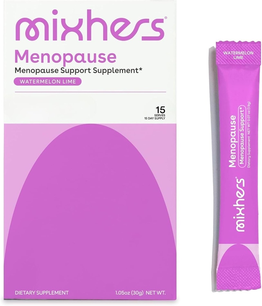 Mixhers Menopause - Menopause Support Drink Mix - Women's Menopause Supplements - Hormone Balance Multivitamin - Con Maca Root & Black Cohosh - Sugar Gratis - Vegan - 15 Bebidas Packets - Watermelon Lime