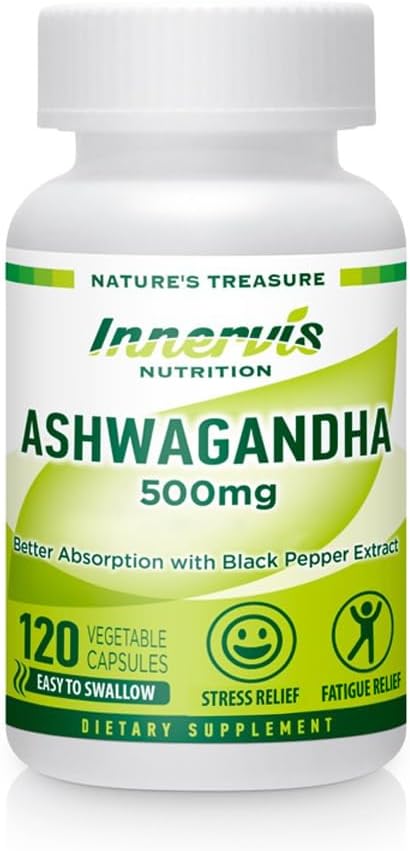 Ashwagandha 500mg – Stress Relief, Mood Balance " Relax with Black Pepper, 120 Vegan Capsules