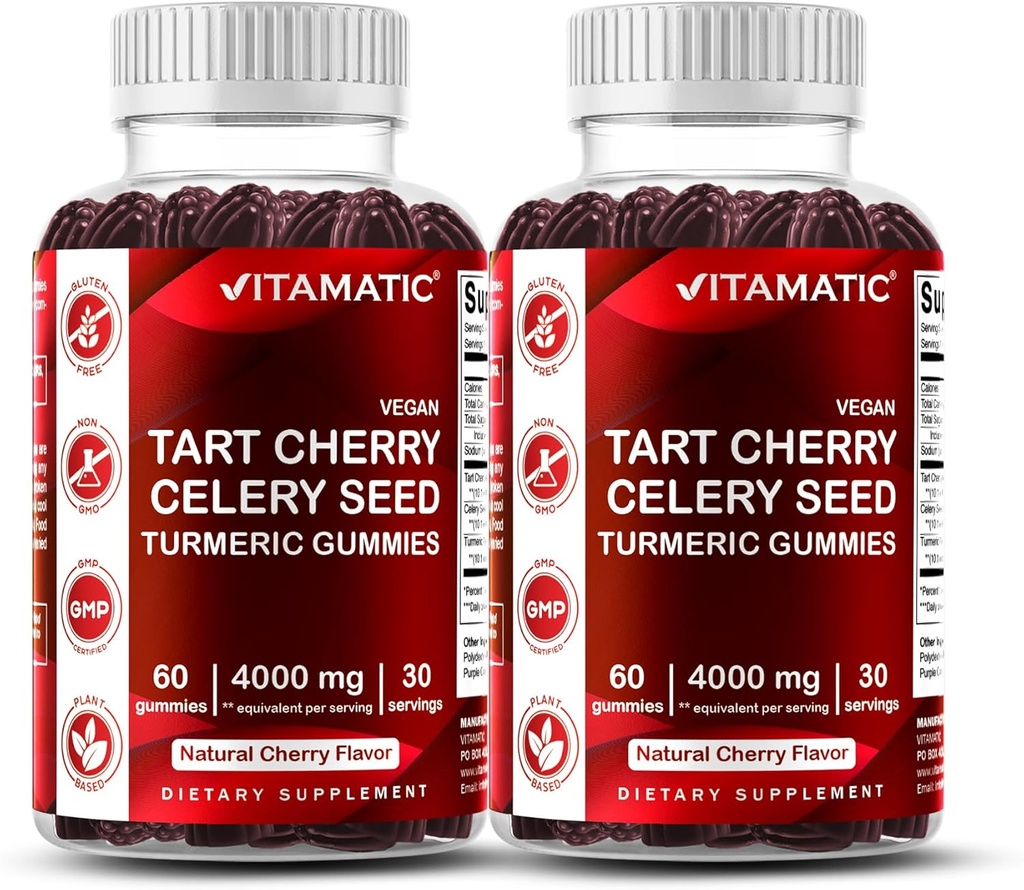 Cereza de Tarta Vitamática con Gummies Celery Seed – 4000mg Equivalente por Serving (de 10:1 Extracto, 400mg) - 2-Pack
