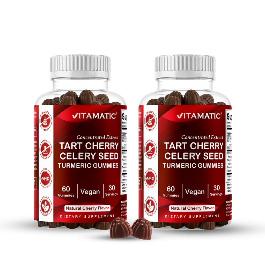 Cereza de Tarta Vitamática con Gummies Celery Seed – 4000mg Equivalente por Serving (de 10:1 Extracto, 400mg) - 2-Pack