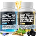 Pure Himalayan Shilajit Supplement, Sea Moss, Ashwagandha, Bladderwrack, Gingko Biloba, Organic Capsules & Trace Mineral for - Non-GMO - Vegan - Men and Women – Made in USA
