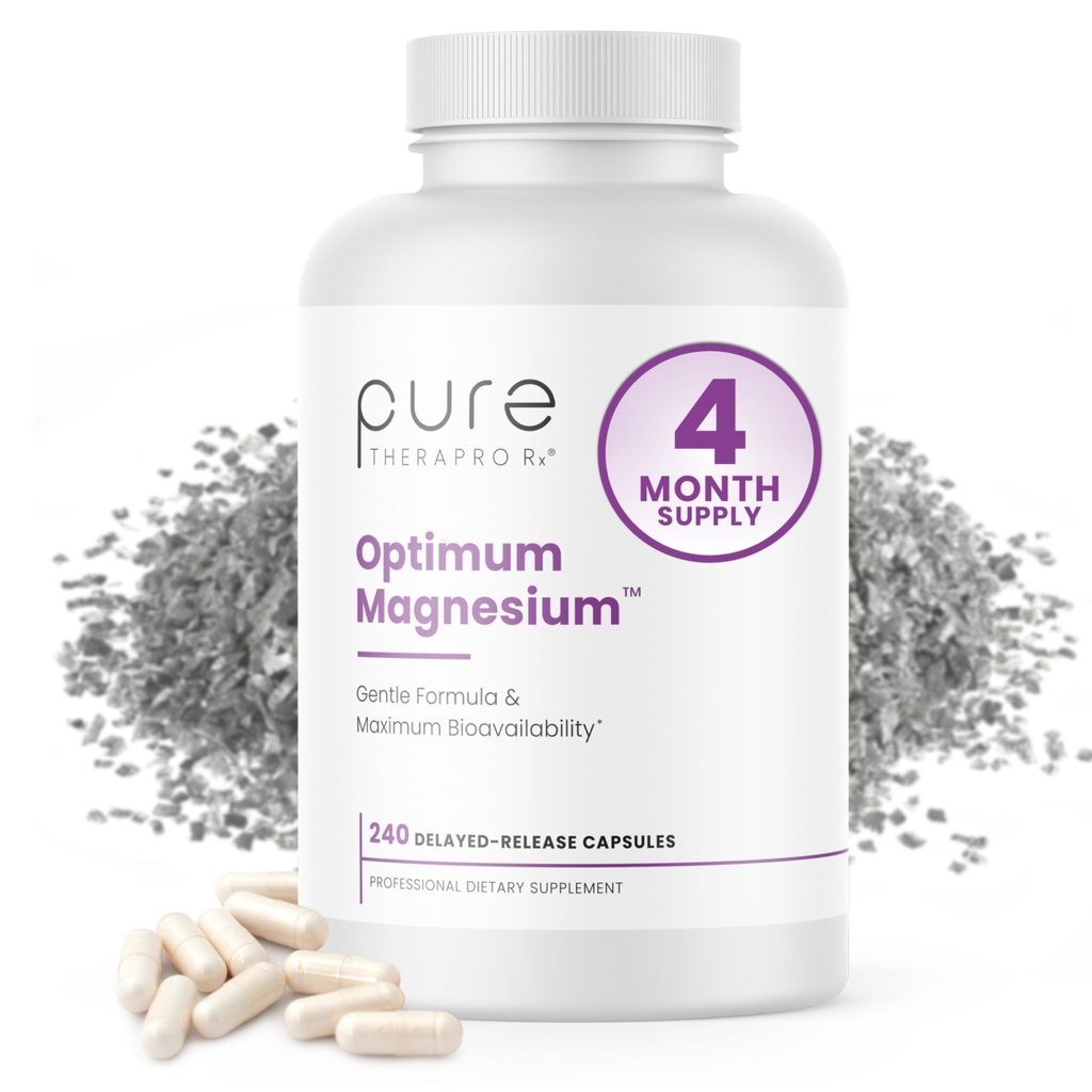 Puro TheraPro Rx Optimum Magnesium Lysinate Glycinate & Di-Magnesium Malate, Hecho en EE.UU. habit 4 Month Supply ANTE Chelated for Maximum Absorption, Supports Bone Health & Energy, 240 Count